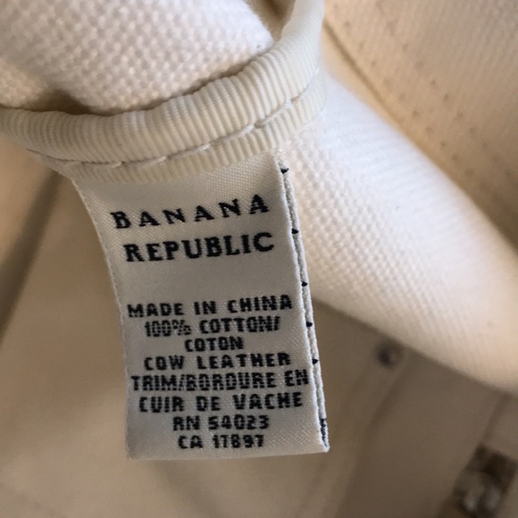 Banana Republic tote Coastal Grandma white canvas tan suede top handle beach bag - Picture 6 of 11